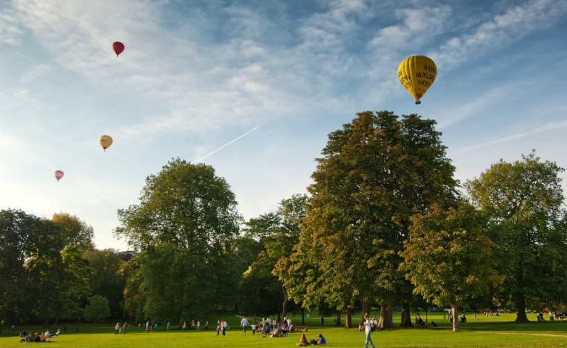 Hot air balloons flying over Royal Victoria Park